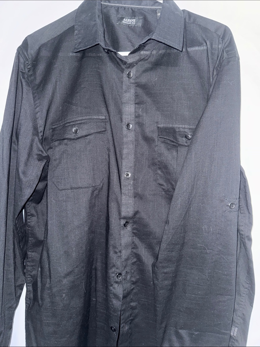 Alfani Black Long-Sleeve Casual Button-Down Shirt
